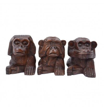 Deco the 3 monkeys of wisdom, secret wooden statues of happiness.