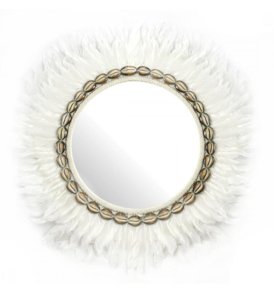 Mirror Juju Hat Handmade With White Feather And Sea Shells 60cm