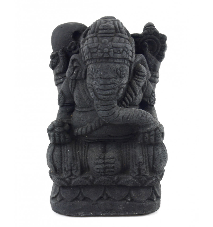 Statuetta Ganesh 20 cm Coco Papaya in pietra di Giava nera ricostituita 