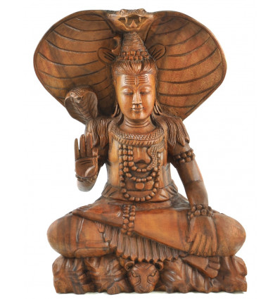 La grande statua di Shiva 50cm legno esotico completamente intagliato a mano - Pezzo eccezionale di fronte zoom
