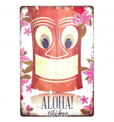 Post Metal "Aloha! Tiki Bar" Decorazione della Parete Esotici 30cm