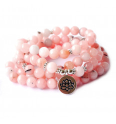 Bracelet Mala 108 beads with Chrysocolla and Amethyst - Symbol, Lotus flower