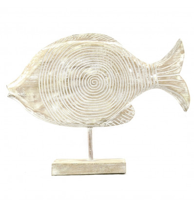 Statua di Pesce in Legno Bianco Spazzolato 26cm Prodotto Artisanalement