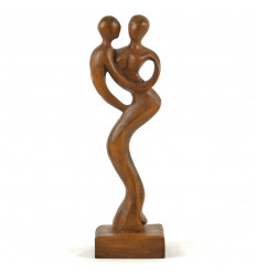 Statue on Wooden Base Brown loving Couple 30cm