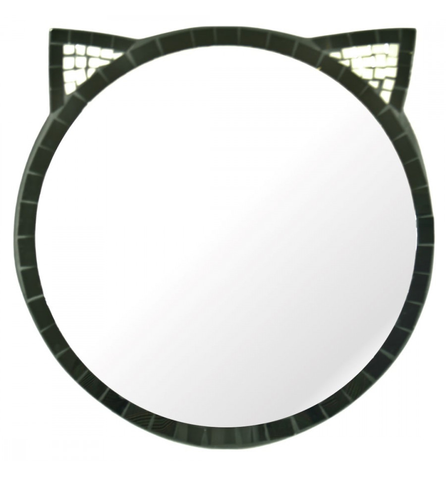 Miroir Chat En Mosaique De Verre Noire Diametre 30cm Fait Main