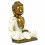 Golden and White Zen Buddha Statuette in Handmade Resin 20cm in profile