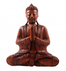 Achat statue Bouddha méditation assis mains jointes en bois fait main.