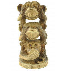 Le 3 scimmie sagge XL. Statue in legno grezzo H20cm