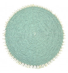 Set of round table in cane and sea shells - Colour green water