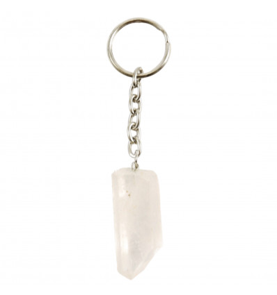 Rock crystal pointed key ring. Natural rough stone