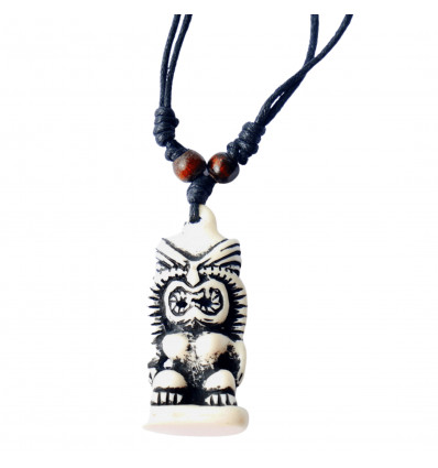 Collana Tiki mista stile polinesiano, Maori, colore bianco.