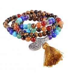 Bracelet multirang 7 chakras, Mala tibetan Lapis Lazuli and fine stones, symbol, tree of life