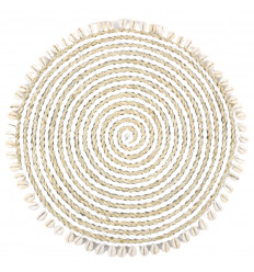 Placemat round seagrass and shellfish - Colours natural and white