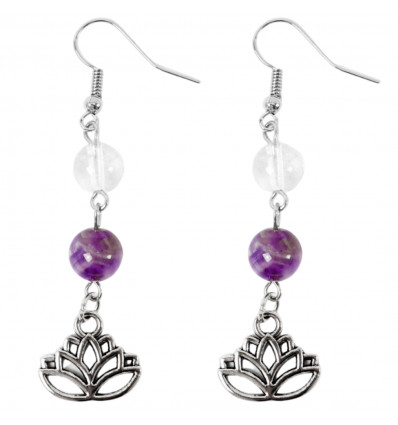 Amethyst and Rock Crystal Earrings with Lotus