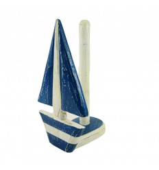 Blue and white Decorative Boat Towel Holder - side view
