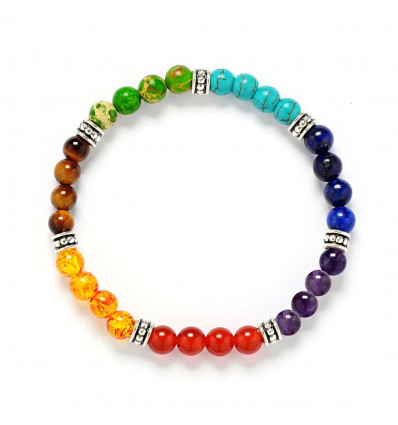 7 chakras silver bracelet - 6mm balls