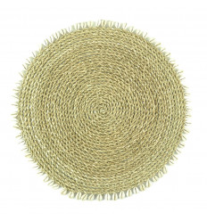 Round Placemat in Natural Seagrass and Shells - front view