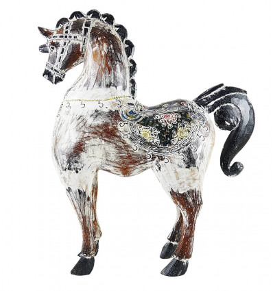 Hand Painted and Carved Wooden Horse - Free Standing Decoration 63cm - Size L - profile view