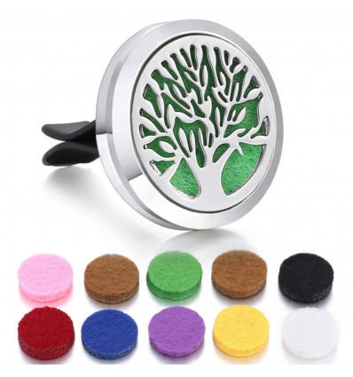 Clip-on car perfume diffuser + 10 blotters - Silver tree of life model