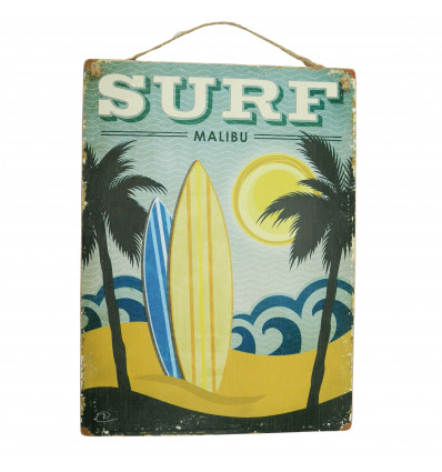 Surf Malibu handcrafted wooden wall plaque 40x30cm