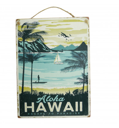 Plaque murale artisanale en bois Aloha Hawaii 40x30cm