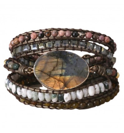 Multi-Stone Leather & Labradorite Wrap Bracelet