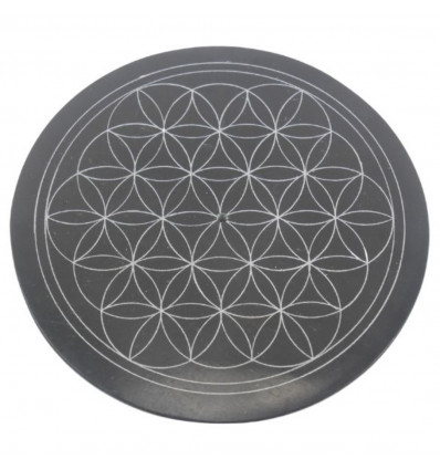 Black and white round incense holder in soapstone - Symbol flower of life