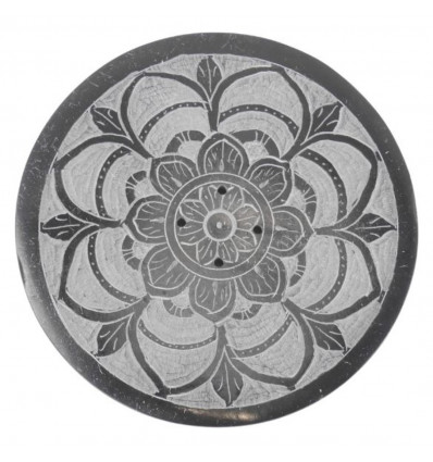 Porta incenso rotondo in bianco e nero in pietra ollare - simbolo Mandala