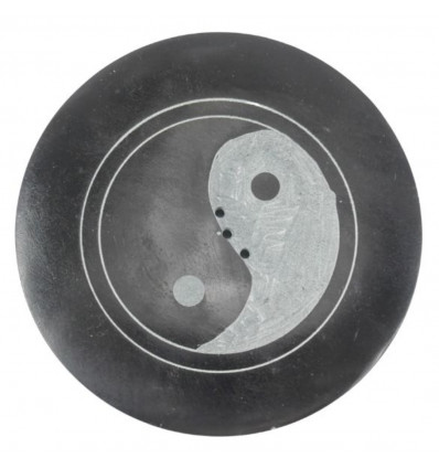 Round Black and White Soapstone Incense Holder - Tree of Life Symbol