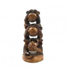 The 3 Monkeys of Wisdom XL. 40cm brown wooden statue - Face