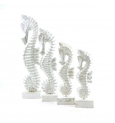 Lotto di 4 cavallucci marini in legno bianco - Decorazione marina - profilo