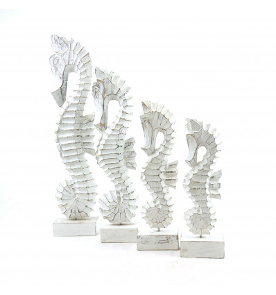 Lot de 4 Hippocampes en bois blanc - Décoration marine - profil