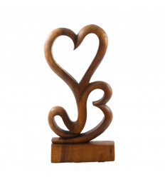 Statue 2 hearts tinted wood 40cm - Homemade sculpture