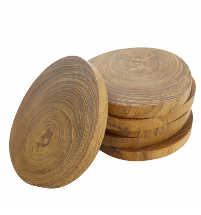 Round coasters in clear natural mother-of-pearl marquetry star pattern
