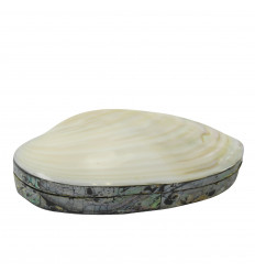 Scatola di velluto a forma di abalone in madreperla circondata da intarsi in madreperla