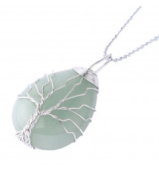 Silver necklace - ARBRE pendant OF LIFE in the shape of a drop in Aventurine