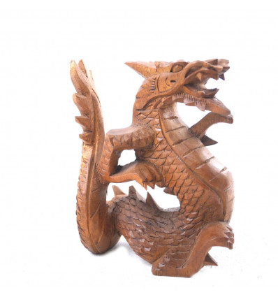 Statua del drago 15cm in legno massello intagliato mano marrone - Decorazione asiatica - profilo