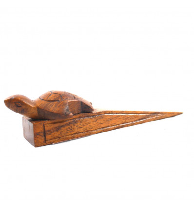 Hand-carved brown wooden turtle holder