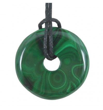 Chinese Donut or Pi in Malachite 30mm - cord - pendant or bracelet