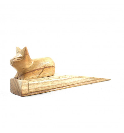 Hand-carved raw wooden cat holder