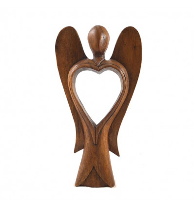 30cm hand-carved wooden angel statue - Raw wood