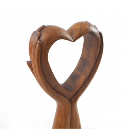 Signed Wood Sculpture of Heart in Hands - Giving Love