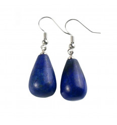 Shape earrings drop lapis lazuli, hook, plated silver.