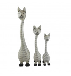 3 statuettes chats mignons en bois, bibelot chat.