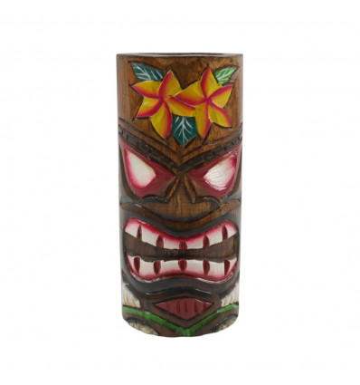 Tiki pencil pot decorated painted wooden flower