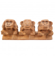 Les 3 singes "secret du bonheur". Statuette en bois brut H7cm