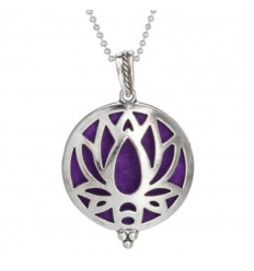 Aromatherapy necklace with perfume diffuser pendant, Lotus Flower motif