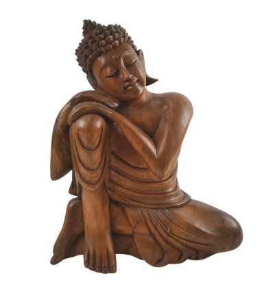 Thinking Buddha Statue 30cm - Hand Carved Solid Wood