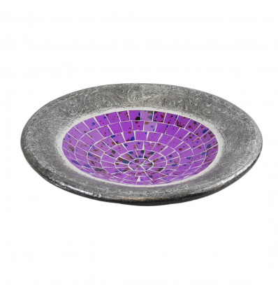 Dish - 25cm in Terracotta and Glass Mosaic - Grey Color - Violet