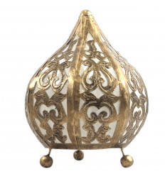 Lampe style Marocain 25cm - Lanterne en Fer forgé doré et tissu blanc